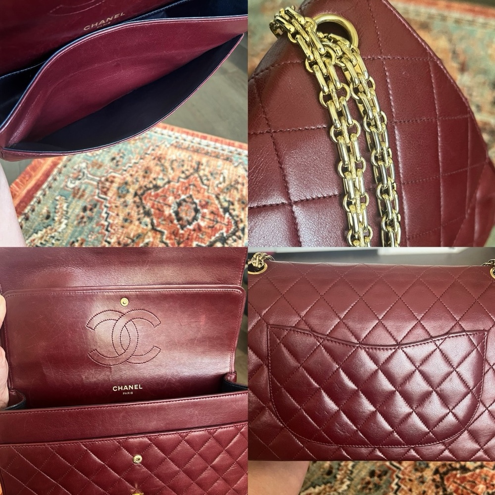 ❌RESERVED❌Chanel Classic Vintage Bijoux Chain Burgundy Medium Double Flap Bag - Picture 9 of 11